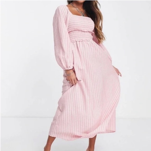 Topshop Dresses & Skirts - Topshop Pink Smocked Lace Up Maxi Dress